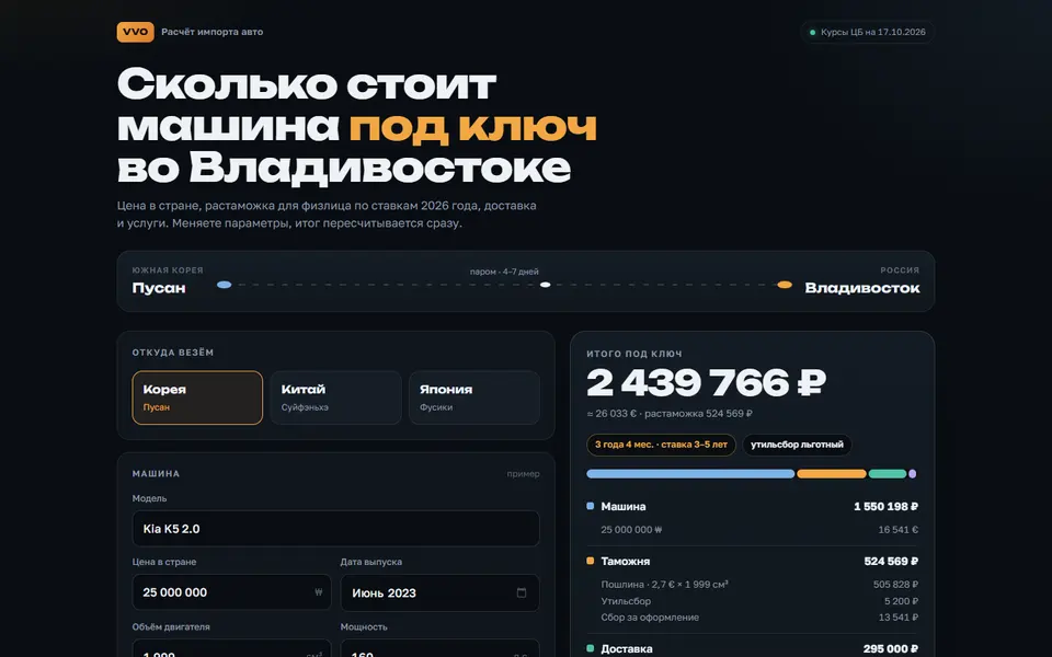 Калькулятор авто под ключ